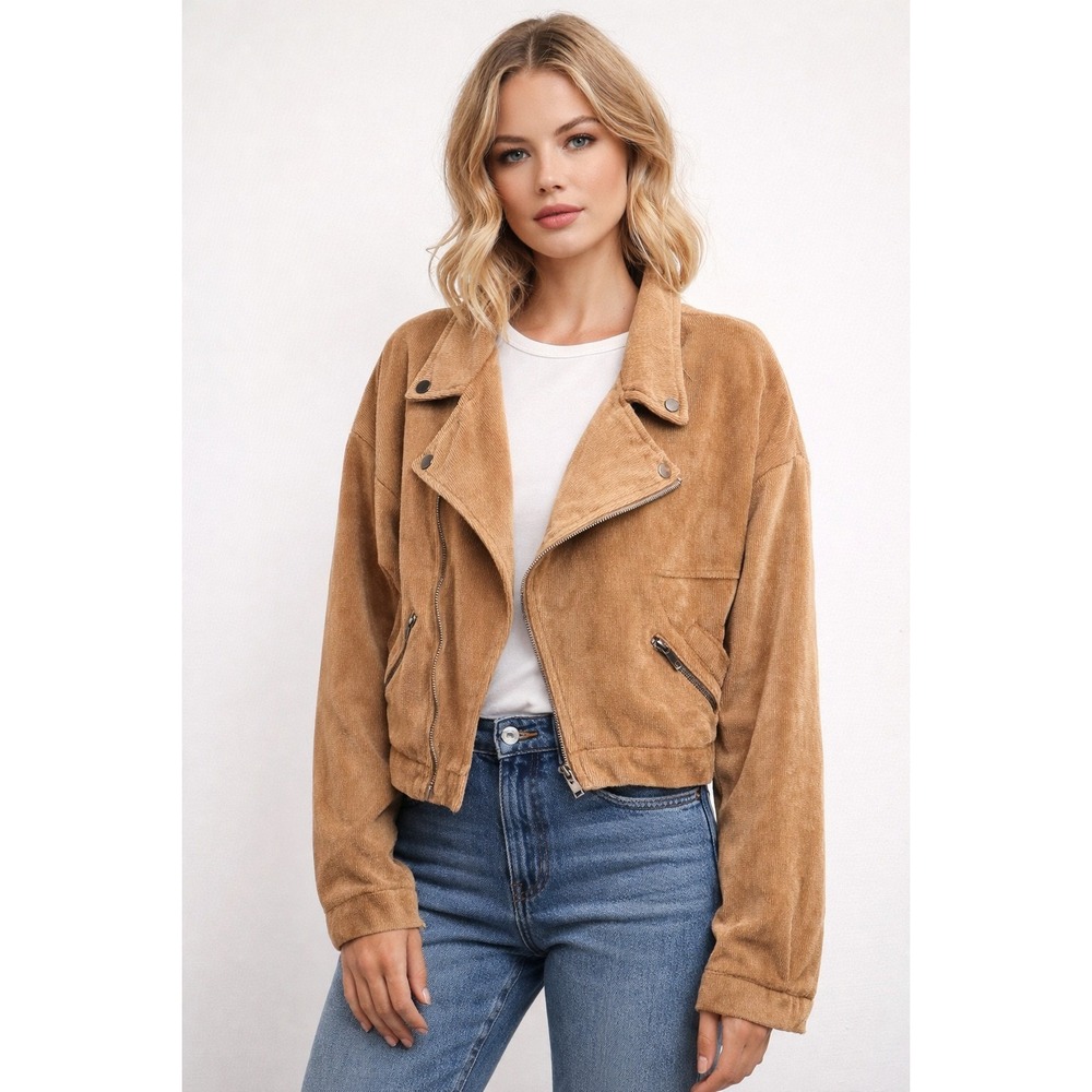 Carly Jean Los Angeles women's Faux Suede Raw Hem moto Jacket L